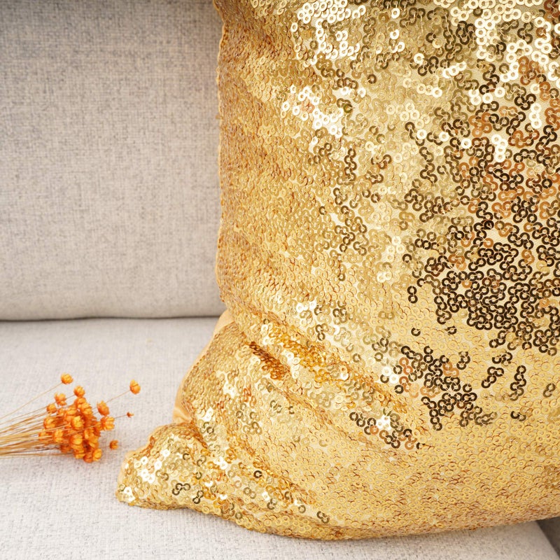 YOUR SMILE Pack of 2, New Luxury Series Gold Decorative Glitzy Sequin & Comfy Satin Solid Throw Pillow Cover Cushion Case for Wedding/Christmas,12" x 20" - Image 4
